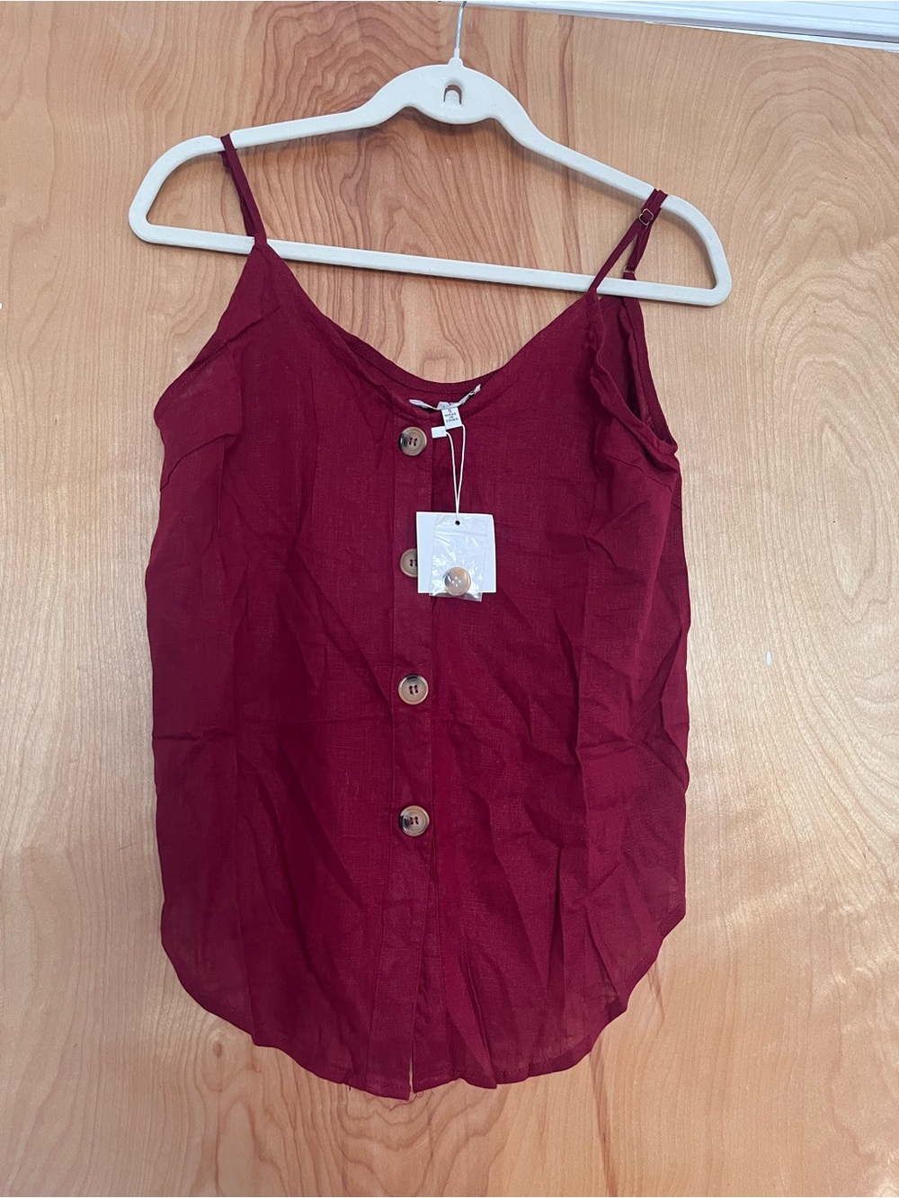 Burgundy Button-Front Spaghetti Strap Tank Top